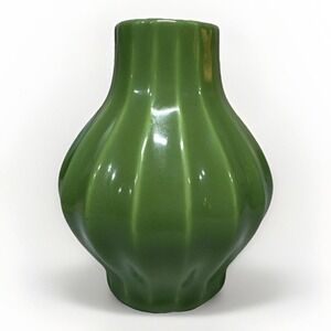 VTG Haeger Green Ribbed Vase 7" in T RARE MCM Retro Mod Decor 70s